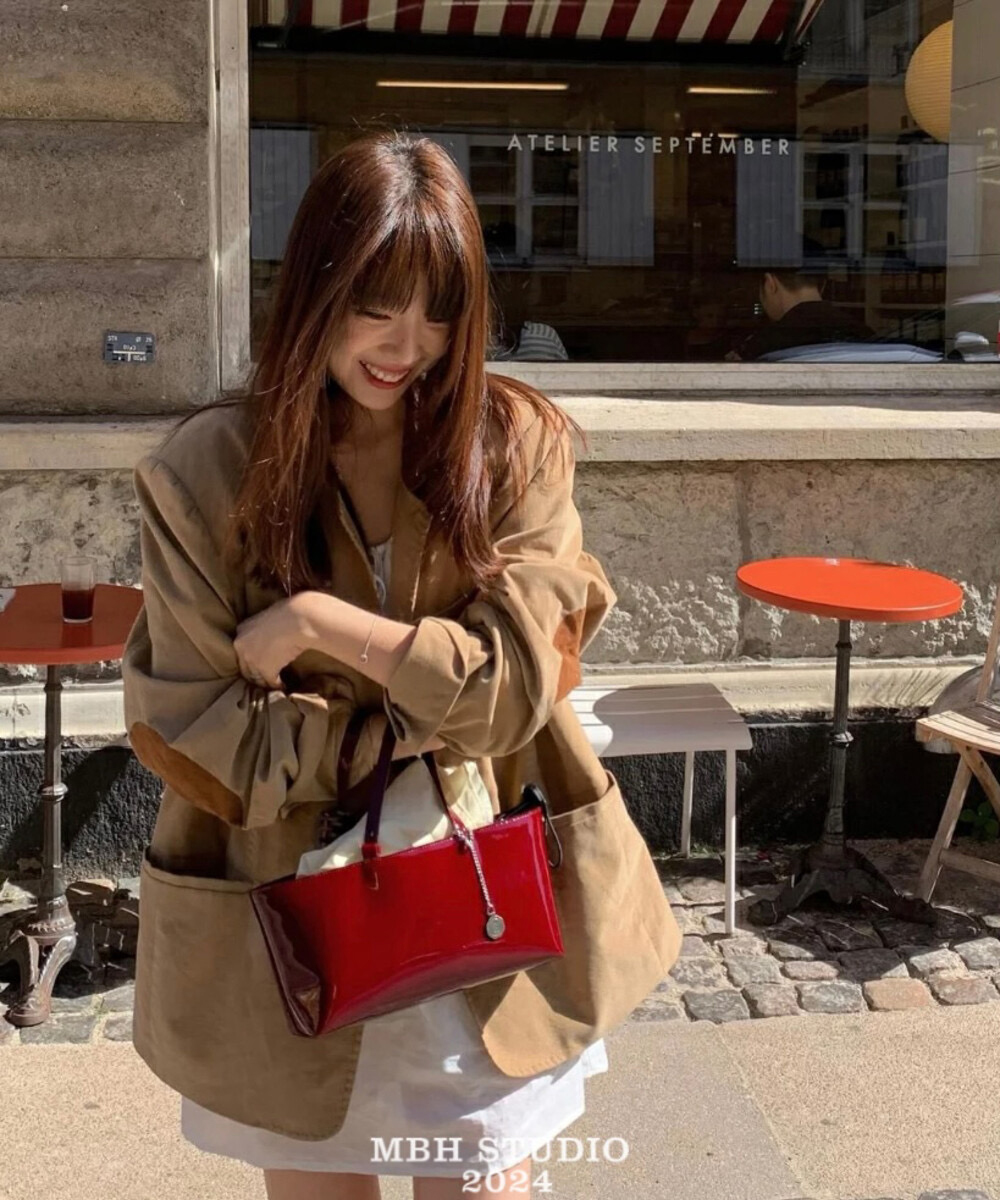 韩国秋冬洋气漆皮原版minitmute托特单肩手提包配收纳包,挂件